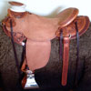 Half tooled Vaquero Lace with Daffodil flower Wade Saddle
built on a 94 degree bar that fits a well built muscular shoulders -
The seat is finished at 15 & 1/2 inch with a close contact deep pocket fit -
Gullet is 7 & 1/2 inch height by 6 & 1/2 width with the back hand hole width at 4 inch -
Horn is 6 inch height by 5 and 1/2 inch width Guadalajara at 31 degree pitch - Cantle is 4 and 1/2 inch in height by 12 & 1/2 in width with a Cheyenne roll - Flat plate riggin at 7/8ths
- leather lined 5 inch Stainless Steel Moran Stirrups .